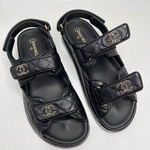 chanel black quilted sandals